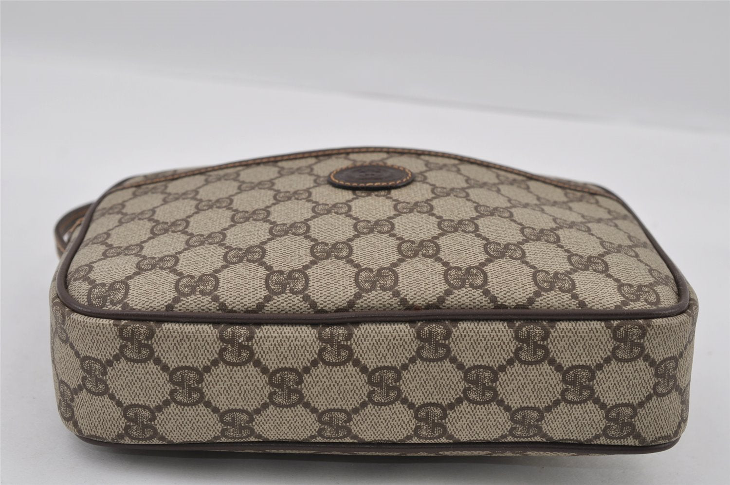 Authentic GUCCI Vintage Clutch Hand Bag Purse GG PVC Leather Brown 2175I