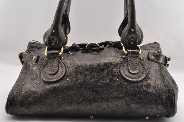 Authentic Chloe Paddington Leather Shoulder Hand Bag Black Junk 2176I