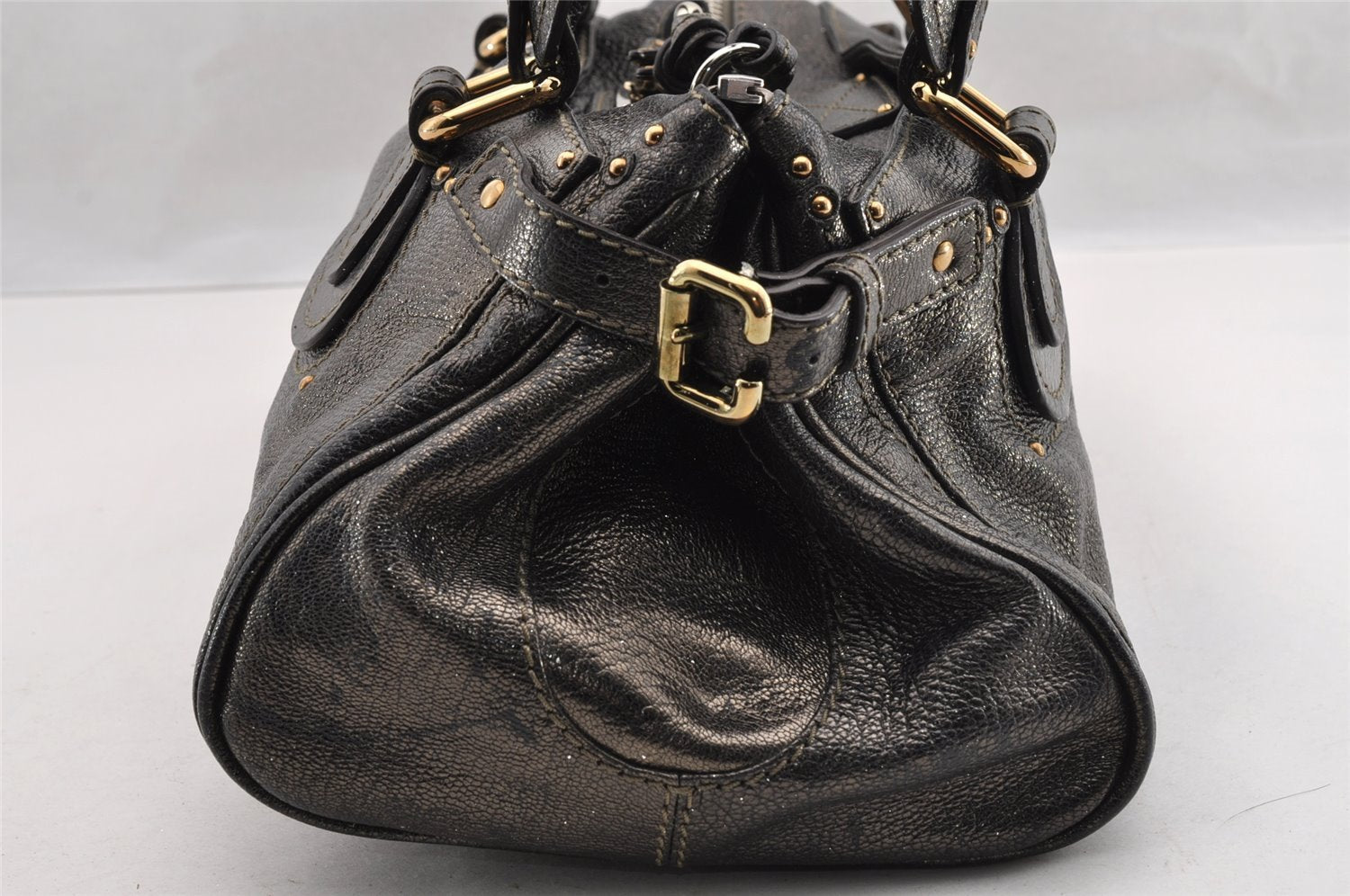 Authentic Chloe Paddington Leather Shoulder Hand Bag Black Junk 2176I