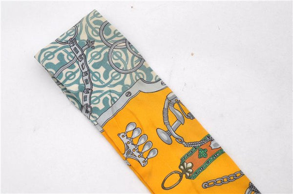 Authentic HERMES Twilly Scarf Metal Fittings Design Silk Yellow 2177D