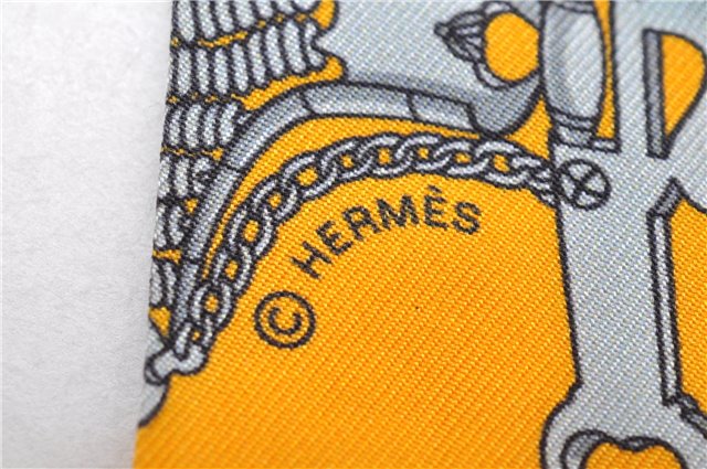 Authentic HERMES Twilly Scarf Metal Fittings Design Silk Yellow 2177D