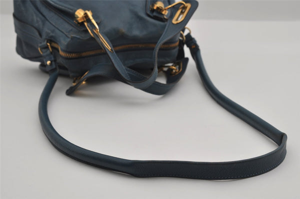 Authentic Chloe Paraty Small 2Way Shoulder Hand Bag Purse Leather Blue 2177I
