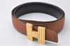 Auth HERMES Ladies Leather Belt Reversible Size 70cm 27.6" Brown Black Box 2178D