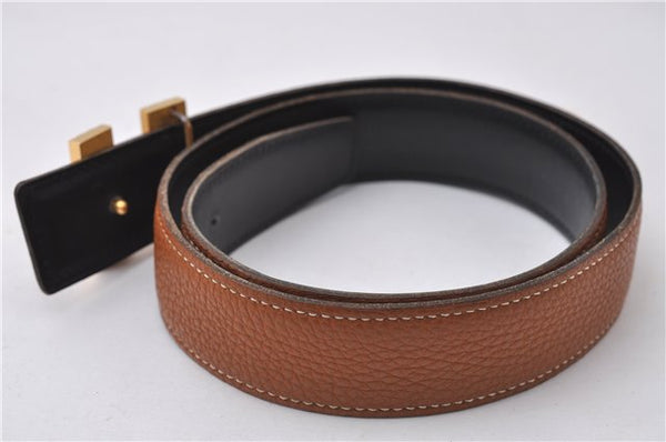 Auth HERMES Ladies Leather Belt Reversible Size 70cm 27.6" Brown Black Box 2178D