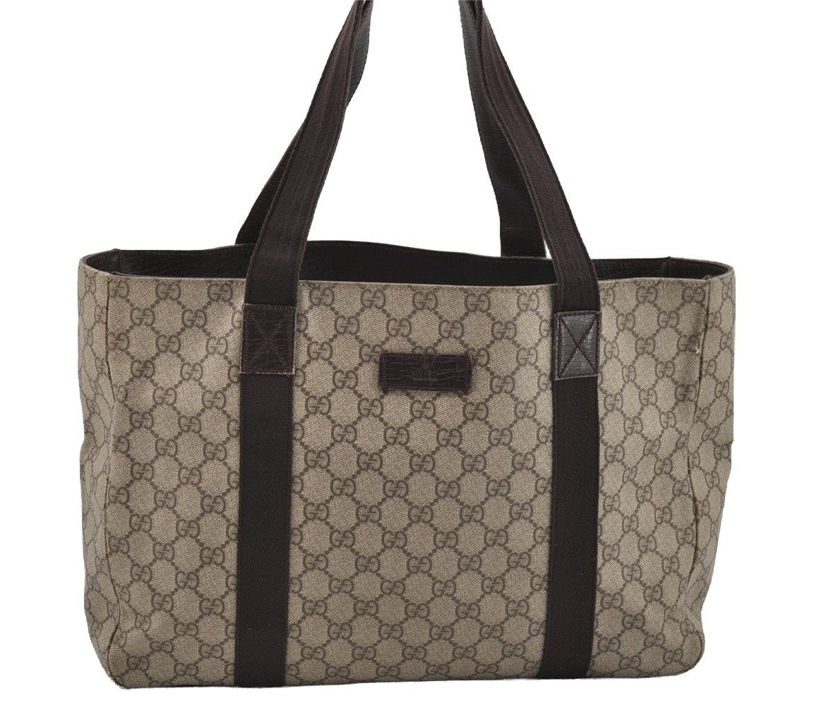 Authentic GUCCI Vintage Shoulder Tote Bag GG PVC Leather 141624 Brown 2178I