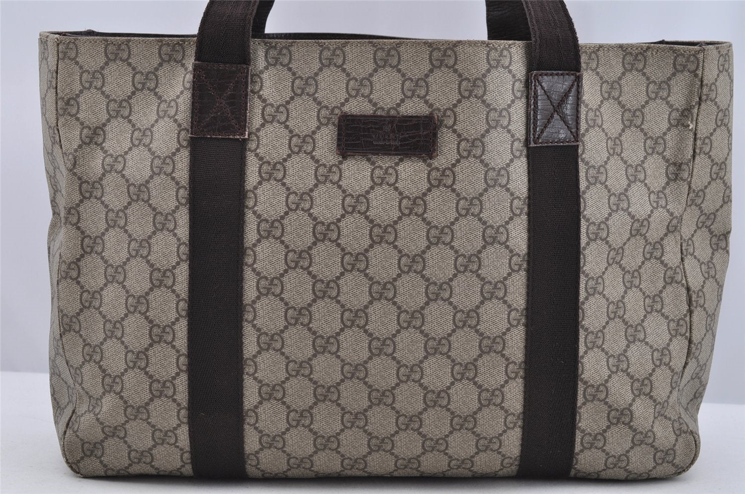 Authentic GUCCI Vintage Shoulder Tote Bag GG PVC Leather 141624 Brown 2178I