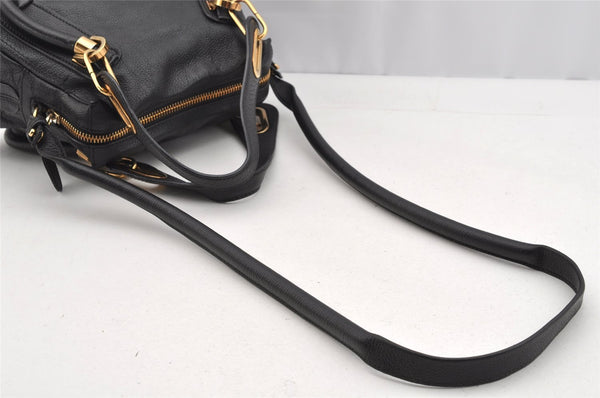 Authentic Chloe Paraty Small 2Way Shoulder Cross Hand Bag Leather Black 2179I