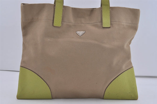 Authentic PRADA Vintage Canvas Leather Hand Tote Bag Beige 2182I
