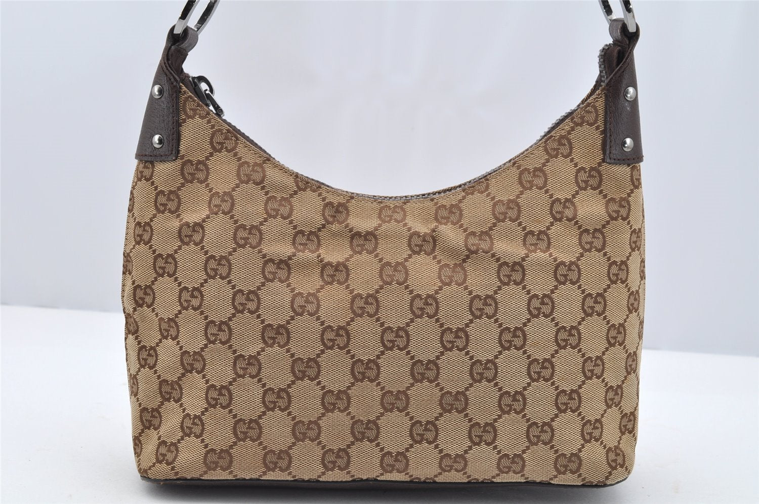 Authentic GUCCI Shoulder Hand Bag Purse GG Canvas Leather 115002 Brown 2186I