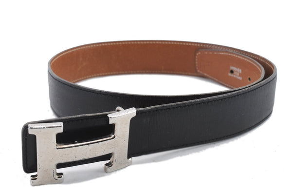 Authentic HERMES Constance Ladies Leather Belt Size 65cm 25.6" Black Brown 2187D