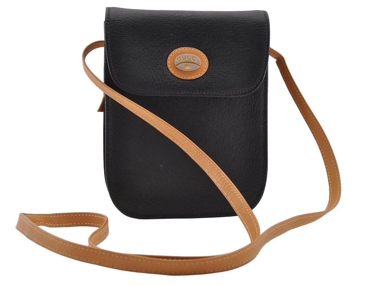 Authentic GUCCI Vintage Shoulder Cross Body Bag Purse Leather Black 2189I