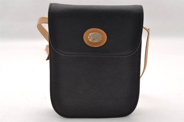 Authentic GUCCI Vintage Shoulder Cross Body Bag Purse Leather Black 2189I