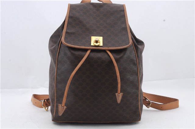 Authentic CELINE Macadam Blason Pattern Backpack PVC Leather Brown 2190D