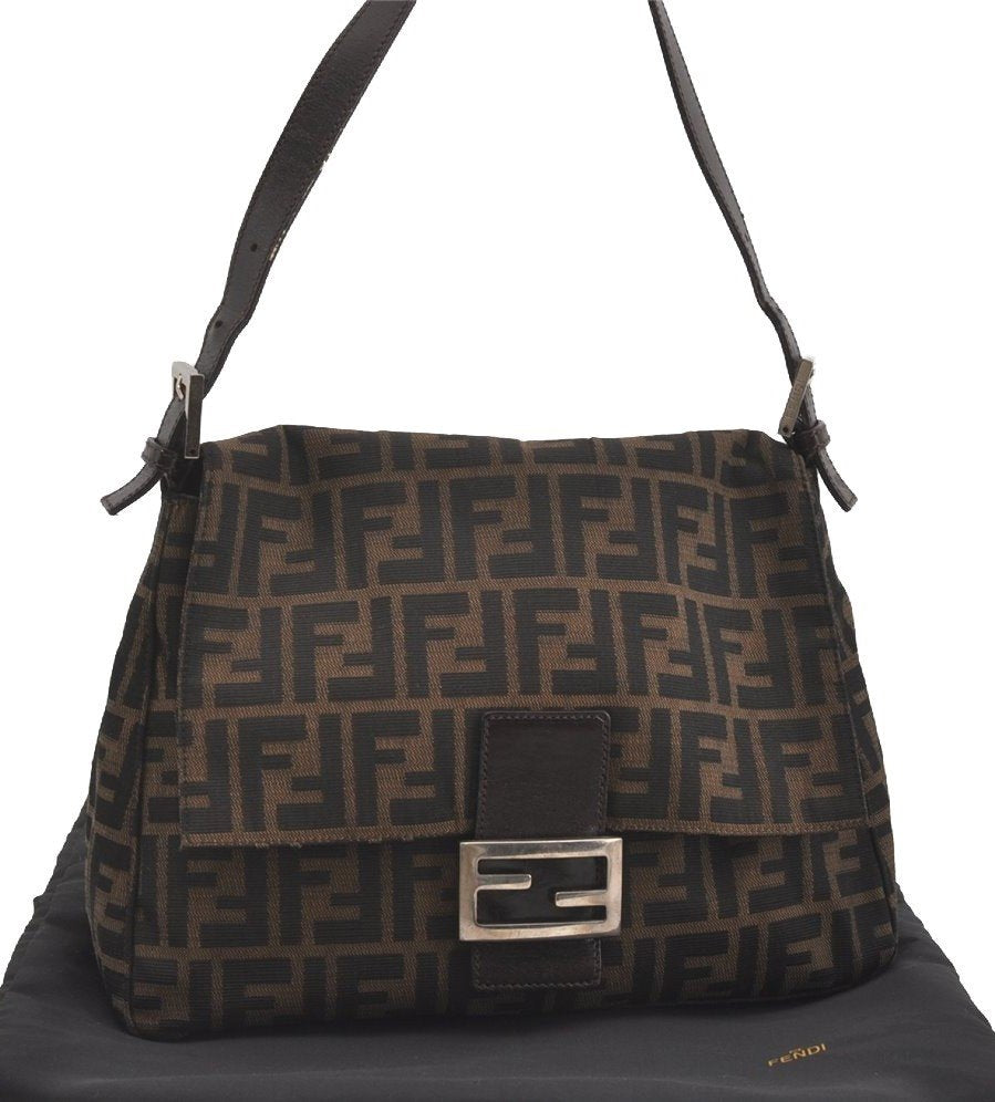 Authentic FENDI Zucca Mamma Baguette Shoulder Bag Canvas Leather Brown 2190I