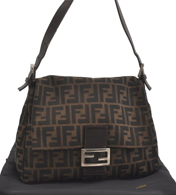Authentic FENDI Zucca Mamma Baguette Shoulder Bag Canvas Leather Brown 2190I