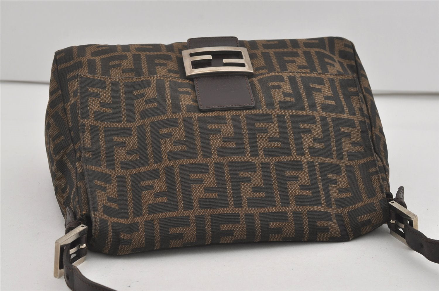Authentic FENDI Zucca Mamma Baguette Shoulder Bag Canvas Leather Brown 2190I