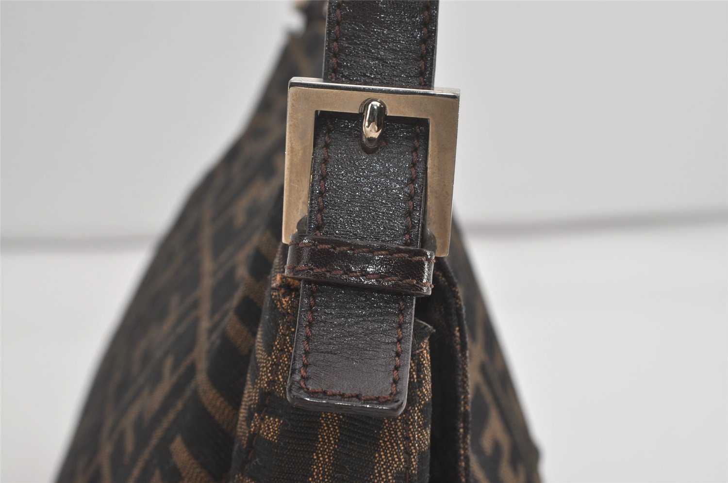 Authentic FENDI Zucca Mamma Baguette Shoulder Bag Canvas Leather Brown 2190I