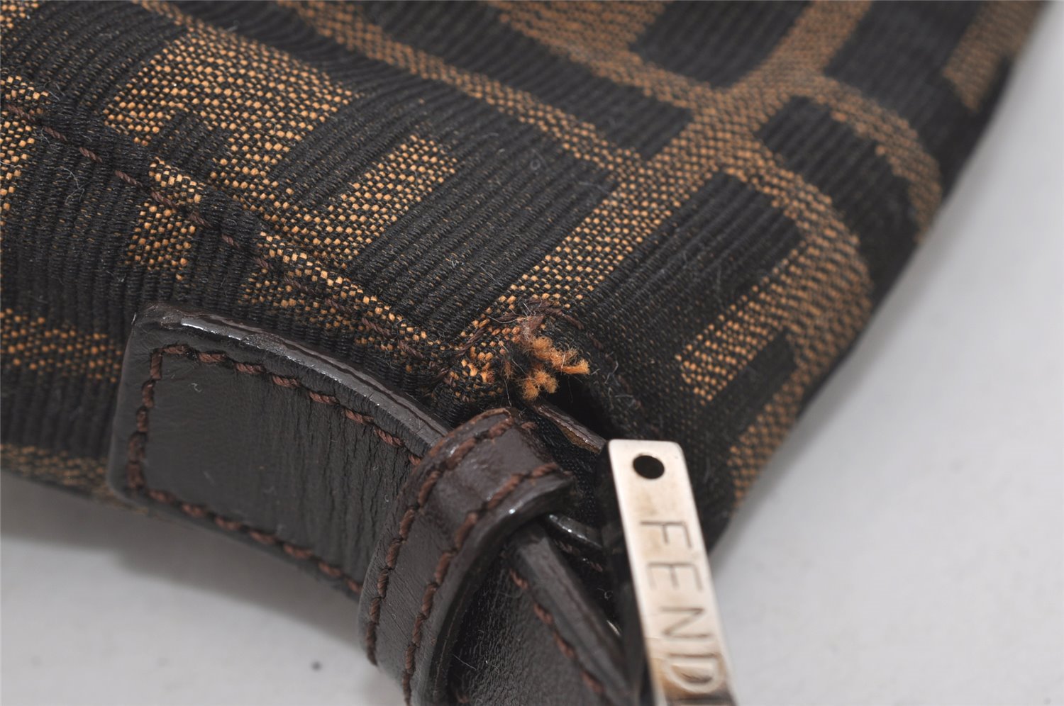 Authentic FENDI Zucca Mamma Baguette Shoulder Bag Canvas Leather Brown 2190I