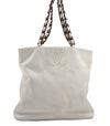 Authentic CHANEL Vintage Caviar Skin CC Logo Shoulder Tote Bag White 2192G