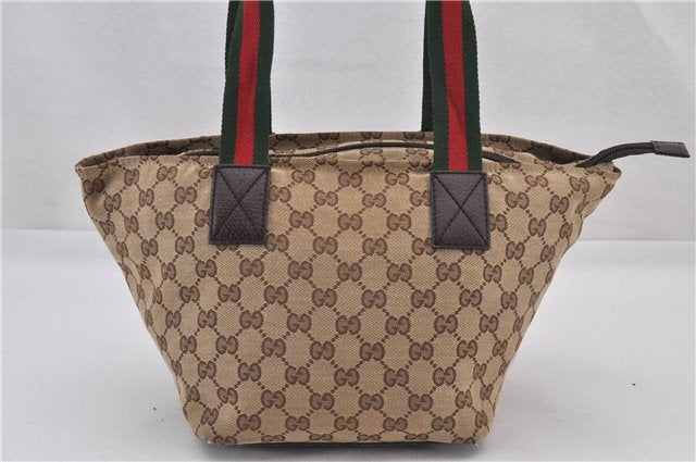 Authentic GUCCI Web Sherry Line Hand Bag GG Canvas Leather 131228 Brown 2194F