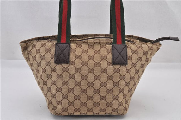 Authentic GUCCI Web Sherry Line Hand Bag GG Canvas Leather 131228 Brown 2194F