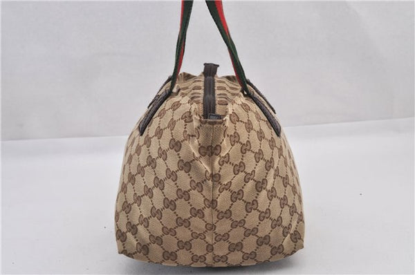 Authentic GUCCI Web Sherry Line Hand Bag GG Canvas Leather 131228 Brown 2194F