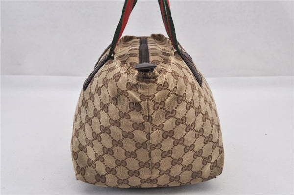 Authentic GUCCI Web Sherry Line Hand Bag GG Canvas Leather 131228 Brown 2194F