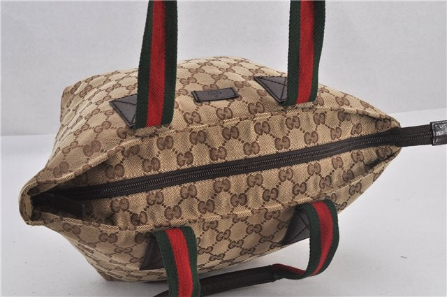 Authentic GUCCI Web Sherry Line Hand Bag GG Canvas Leather 131228 Brown 2194F