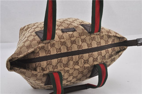 Authentic GUCCI Web Sherry Line Hand Bag GG Canvas Leather 131228 Brown 2194F