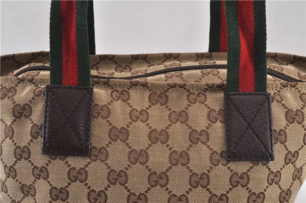 Authentic GUCCI Web Sherry Line Hand Bag GG Canvas Leather 131228 Brown 2194F