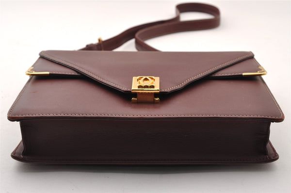 Authentic Cartier Must de Cartier Leather Shoulder Cross Body Bag Bordeaux 2195I