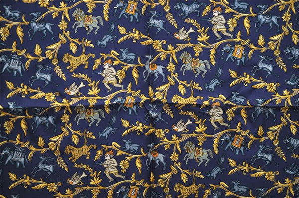 Authentic HERMES Carre 90 Scarf "CHASSE EN INDE" Silk Navy Box 2196E