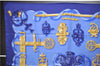 Authentic HERMES Carre 90 Scarf "FERRONNERIE" Silk Blue Box 2197E