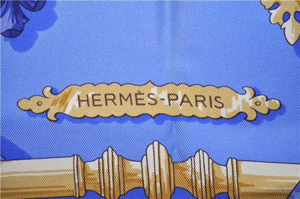 Authentic HERMES Carre 90 Scarf "FERRONNERIE" Silk Blue Box 2197E