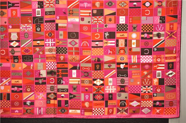 Authentic HERMES Carre 90 Scarf "HERMES EN VOYAGE" Silk Brown Pink Box 2198E