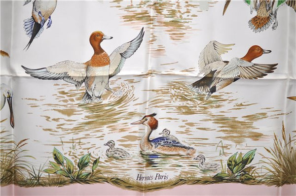 Authentic HERMES Carre 90 Scarf "Halte en Camargue" Silk Pink Box 2199E