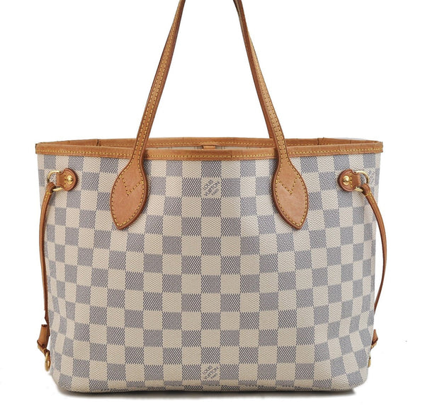 Authentic Louis Vuitton Damier Azur Neverfull PM Tote Bag N51110 LV 2200D