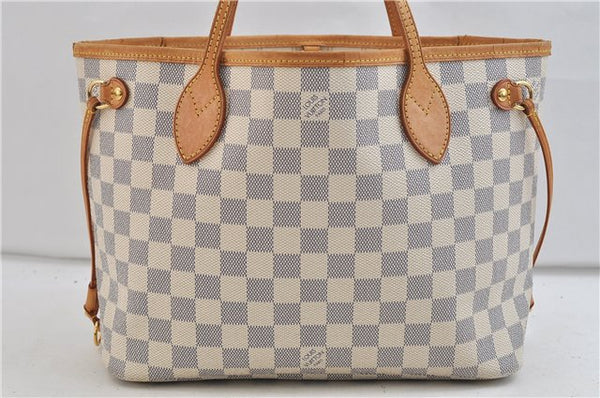 Authentic Louis Vuitton Damier Azur Neverfull PM Tote Bag N51110 LV 2200D