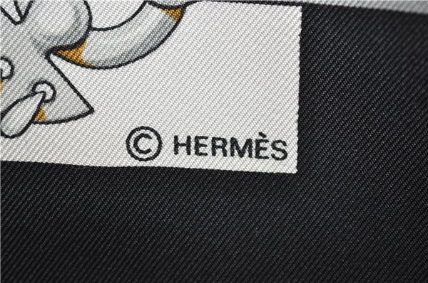 Authentic HERMES Carre 90 Scarf "Cliquetis" Silk Black Box 2200E