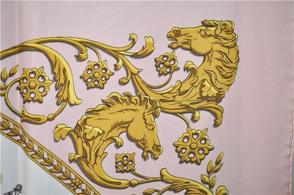 Authentic HERMES Carre 90 Scarf "LA PROMENADE DE LONGCHAMPS" Silk Pink 2201E