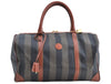 Authentic FENDI Pequin Pattern PVC Leather Travel Boston Bag Brown 2203H