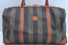 Authentic FENDI Pequin Pattern PVC Leather Travel Boston Bag Brown 2203H