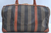 Authentic FENDI Pequin Pattern PVC Leather Travel Boston Bag Brown 2203H