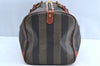 Authentic FENDI Pequin Pattern PVC Leather Travel Boston Bag Brown 2203H