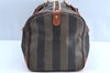 Authentic FENDI Pequin Pattern PVC Leather Travel Boston Bag Brown 2203H