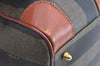 Authentic FENDI Pequin Pattern PVC Leather Travel Boston Bag Brown 2203H