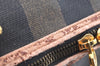 Authentic FENDI Pequin Pattern PVC Leather Travel Boston Bag Brown 2203H