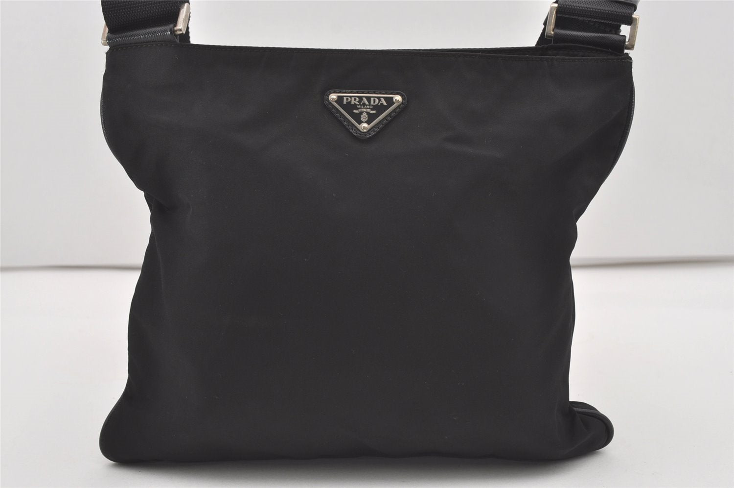 Authentic PRADA Nylon Tessuto Leather Shoulder Cross Body Bag Purse Black 2204I