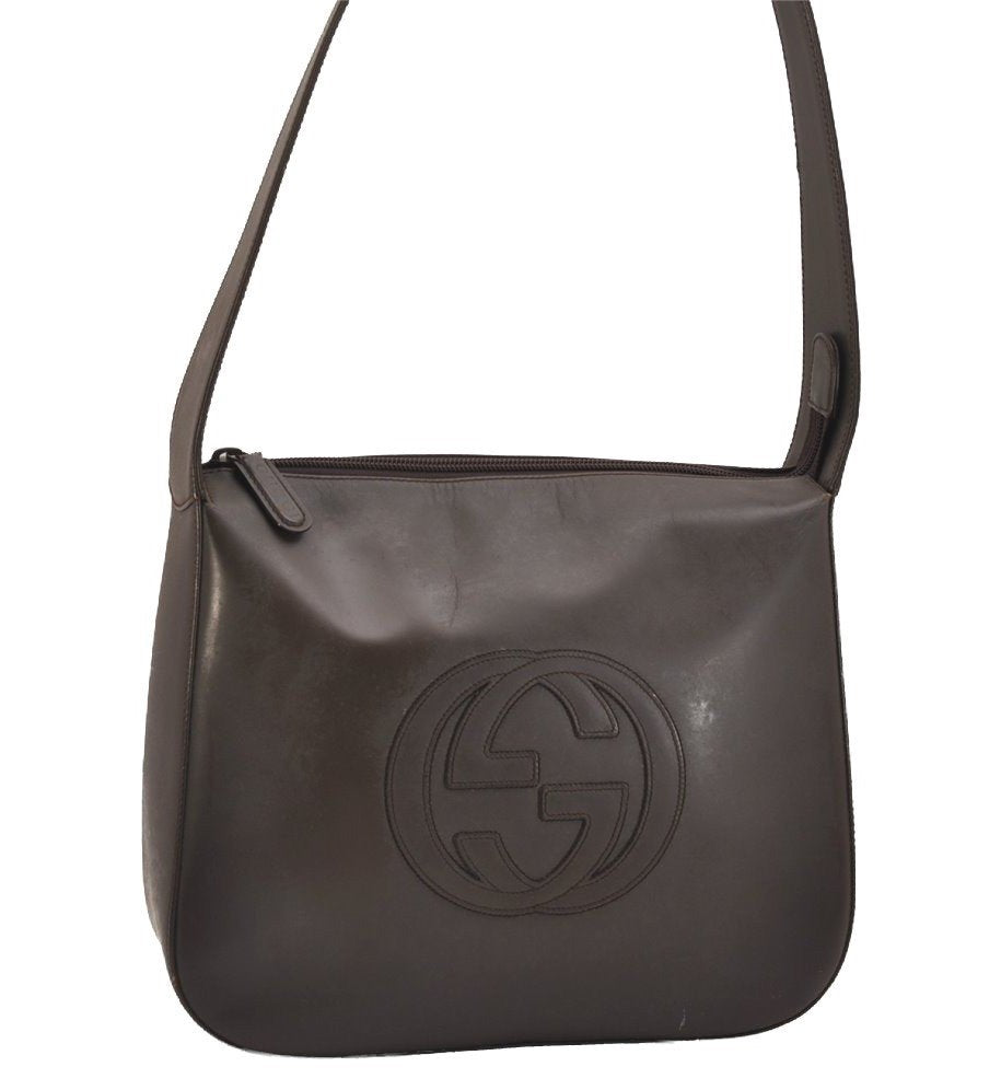 Authentic GUCCI Vintage Shoulder Hand Bag Purse Leather Brown Junk 2208I
