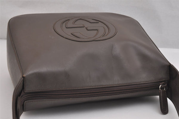 Authentic GUCCI Vintage Shoulder Hand Bag Purse Leather Brown Junk 2208I
